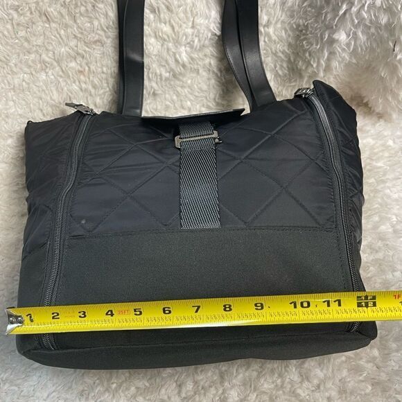 Paper Clip Black Nylon Quilted Large Diaper Bag silver tone hardwares. - Picture 11 of 15